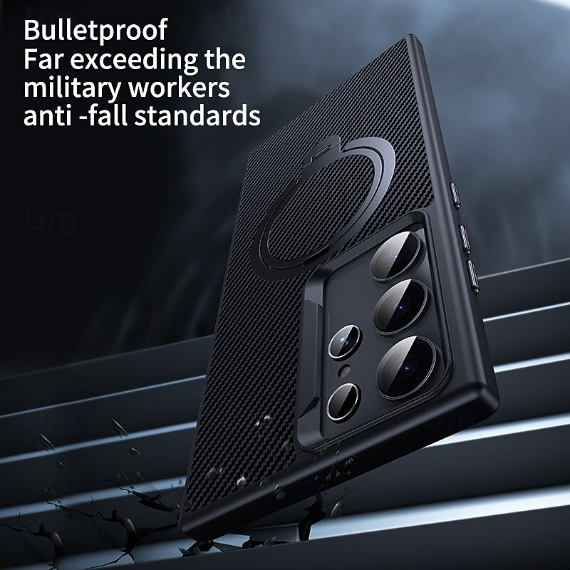 Phone Case For S25 S24 S23 Ultra Plus Back Cover with Stand Holder Magnetic Support Wireless Charging Retro TPU Silicone3