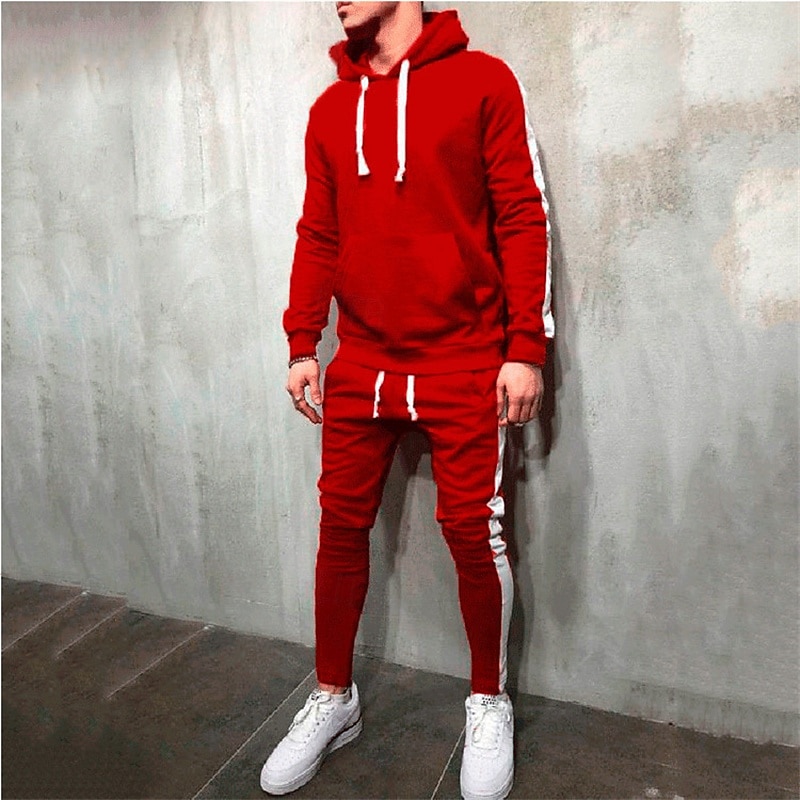 Men's Tracksuit Jogging Suit Drawstring Pocket Color Block Hoodie Jacket and Sweatpants Athletic Clothing Set Spring Dark Grey Black Gym Workout Jogging Running Soft Breathable Long Sleeve Sport4