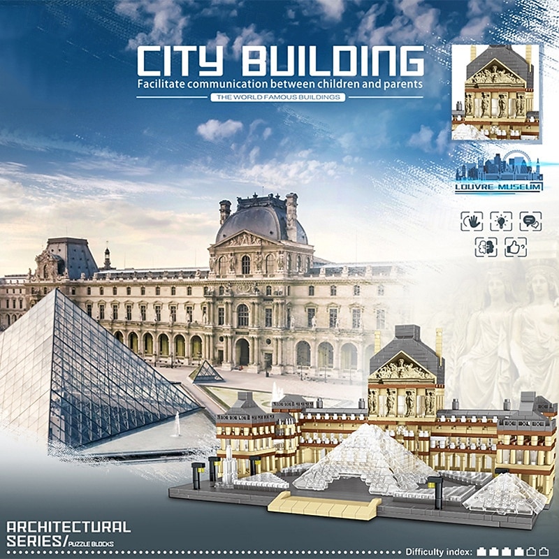 Architecture Louvre Micro Building Blocks Set3377PCS - World Famous Architectural Model Toys Gifts for Kids and Adults