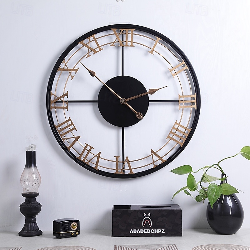 Wall Clocks Creativity Metal Clock Rome Decor Clocks Wrought Iron Round Art Wall Clock Large Wall Clock for Restaurants and Cafes Metal Wall Clock 60cm2