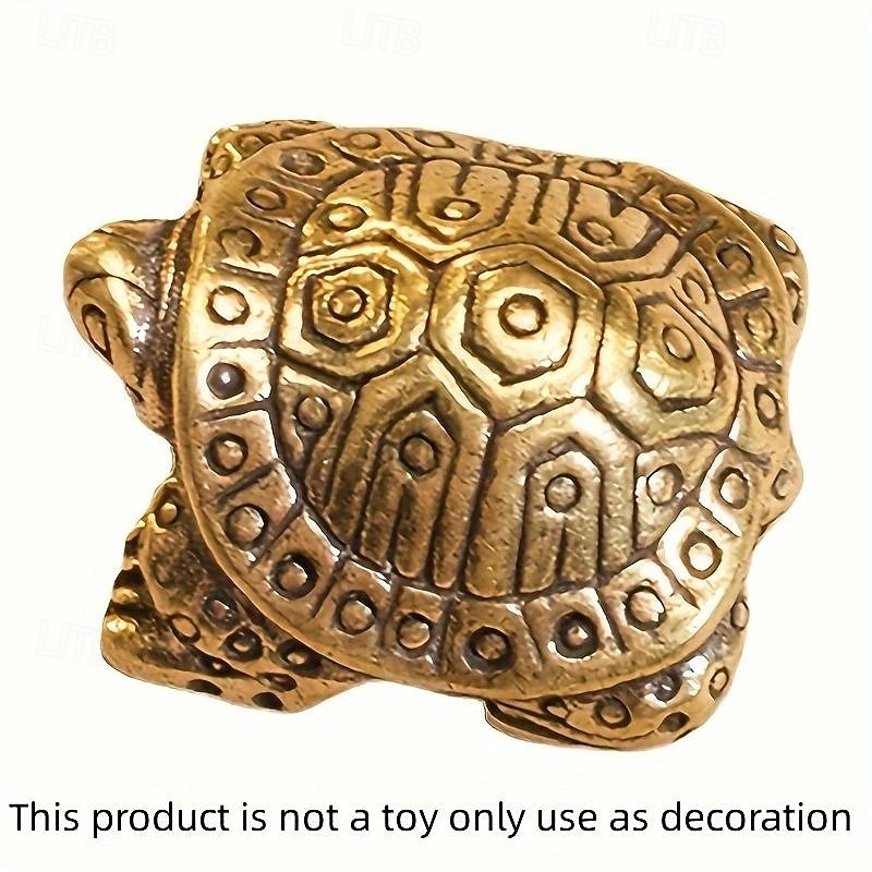 Antique Brass Longevity Turtle Ornament, Auspicious Home Decoration, Small Gift for Tea Pet Lovers2
