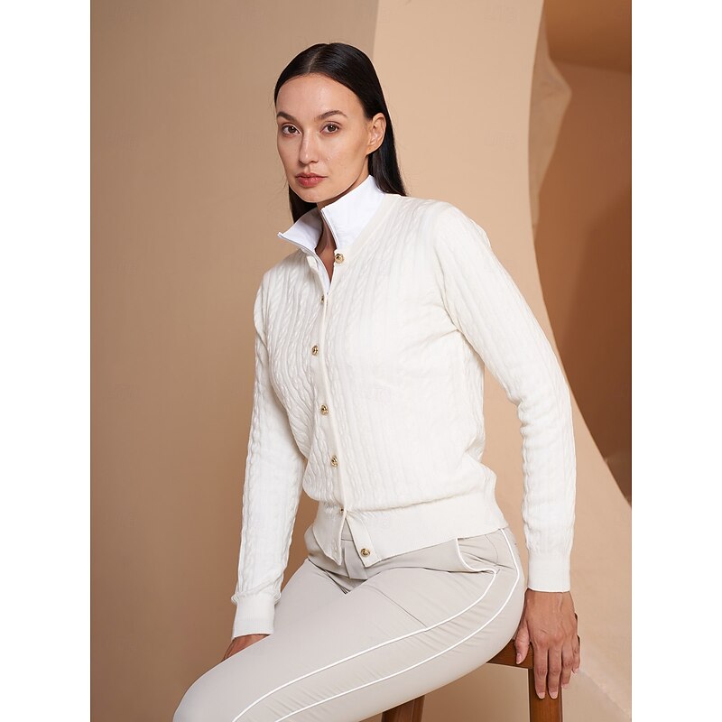 Women's Golf Cardigan Black White Long Sleeve Top Ladies Golf Attire Clothes Outfits Wear Apparel2