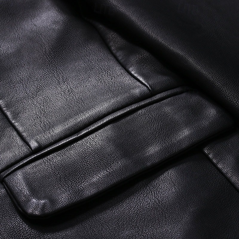 Black Men's PU Leather Blazer Office Work Street Pocket Fashion Casual Spring & Fall Polyester Plain Pocket Casual / Daily Single Breasted Blazer4