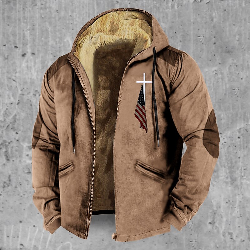 Men's Full Zip Hoodie Zip Up Hoodie Fuzzy Sherpa Fleece Jacket Fleece Hoodie Black Army Green Blue Brown Khaki Hooded Graphic Zip Up Zipper Pocket Sports & Outdoor Daily Weekend Polyester Vintage3