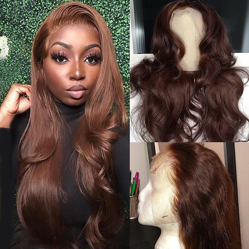 Human Hair 13x6 Lace Front 13x4 Lace Front Wig Free Part Brazilian Hair Body Wave Straight Light Brown Wig 130% 150% 180% Density with Baby Hair 100% Virgin Glueless Pre-Plucked For wigs for black3