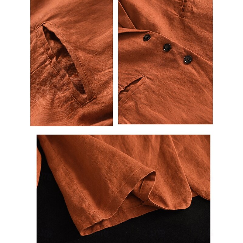 Women's Blazer Work Button Solid Color Breathable OL Style Regular Fit Outerwear Long Sleeve Fall Orange M4