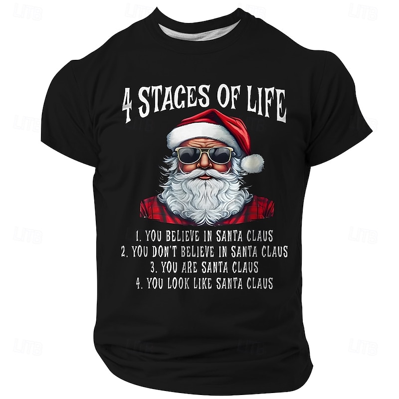 Christmas Men's Funny Christmas 3D T-shirts Santa Claus Casual Street Style 3D Print Tee Sports Outdoor Holiday Black White Red Short Sleeve Crew Neck Spring & Summer Clothing Apparel S M L XL