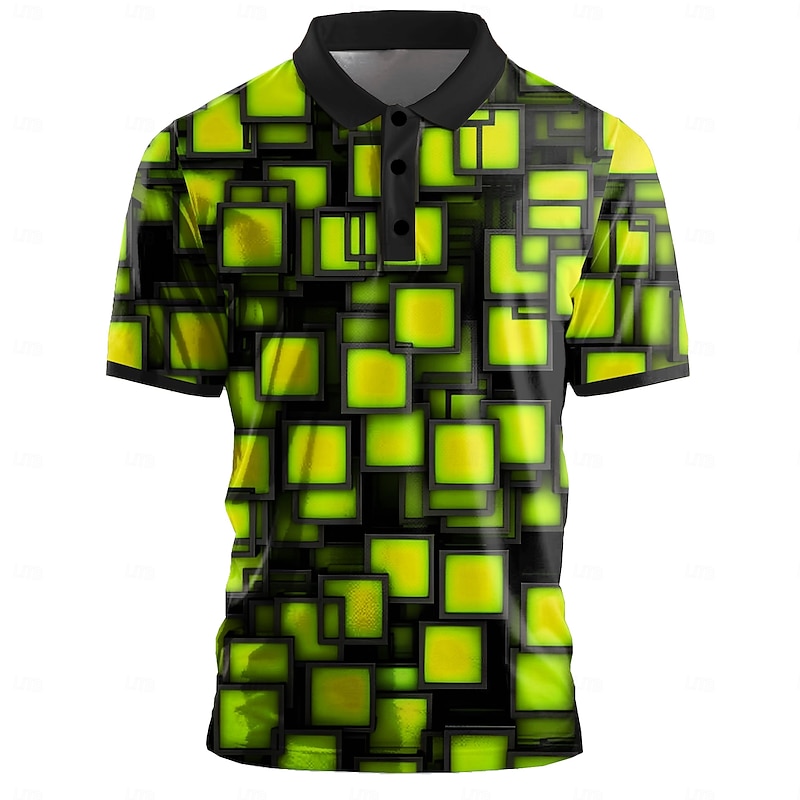 Men's Graphic Golf Shirt Short Sleeve Polo Shirts Collared Shirts Casual Vacation Wear Rave Wear Party Outfits Buttons 3D Print Summer Black Yellow Red4