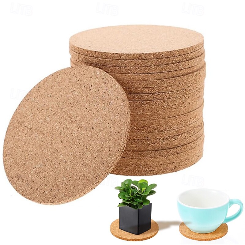 10/20pcs Cork Coaster for Drink Absorbent Tea or Coffee Coaster Set Round Heat Resistant Bar Coasters Reusable Table Blank Coasters Gifts for Wine Glass Cup Mug Plant Office