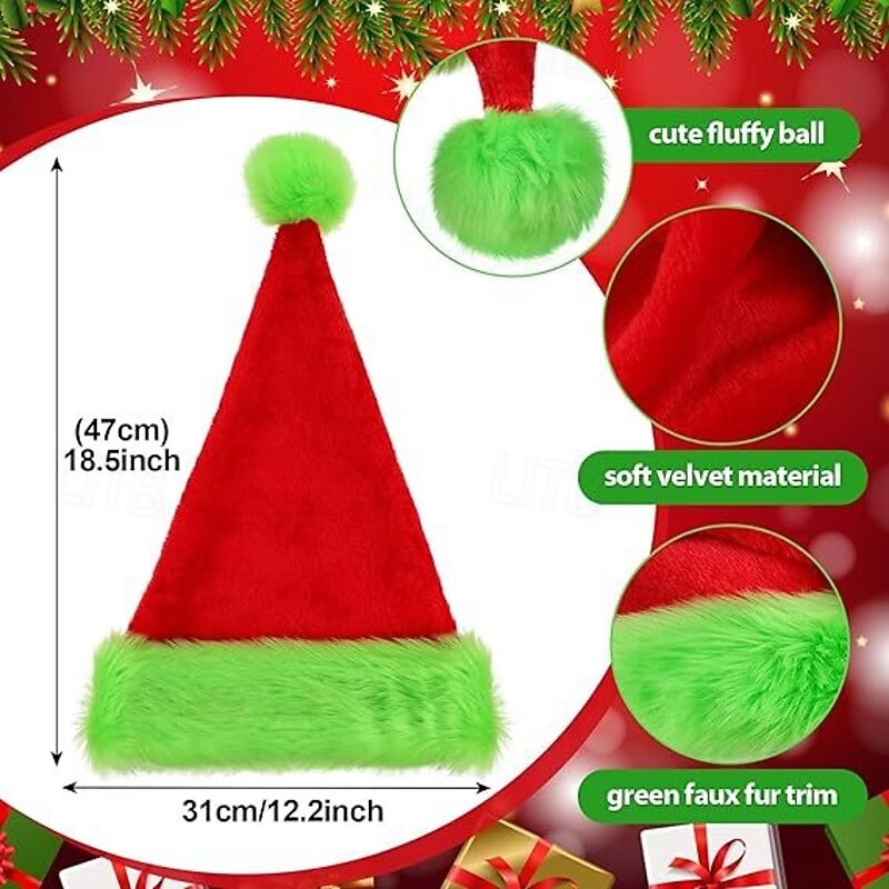 2 PCS Santa Hat Green Monster Furry Christmas Hat Santa Claus Men's Women's Christmas New Year Christmas Eve Christmas Hat2