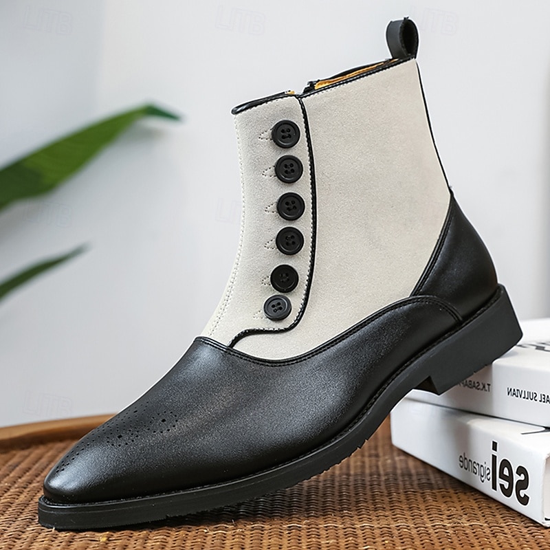 Men's Two-Tone Faux Leather Button Boots – Vintage Victorian Style Ankle Boots for Formal and Casual Occasions 12