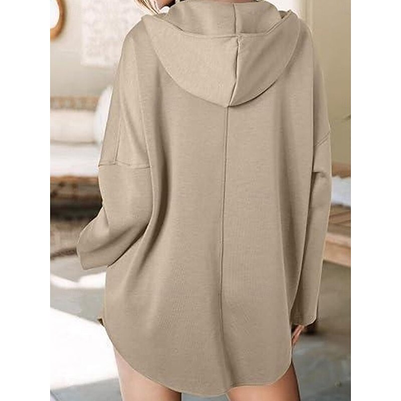 Women's Sweatshirt Casual Plain Street Dailywear Turtleneck Patchwork Long Sleeve White Khaki Gray Fall Winter4