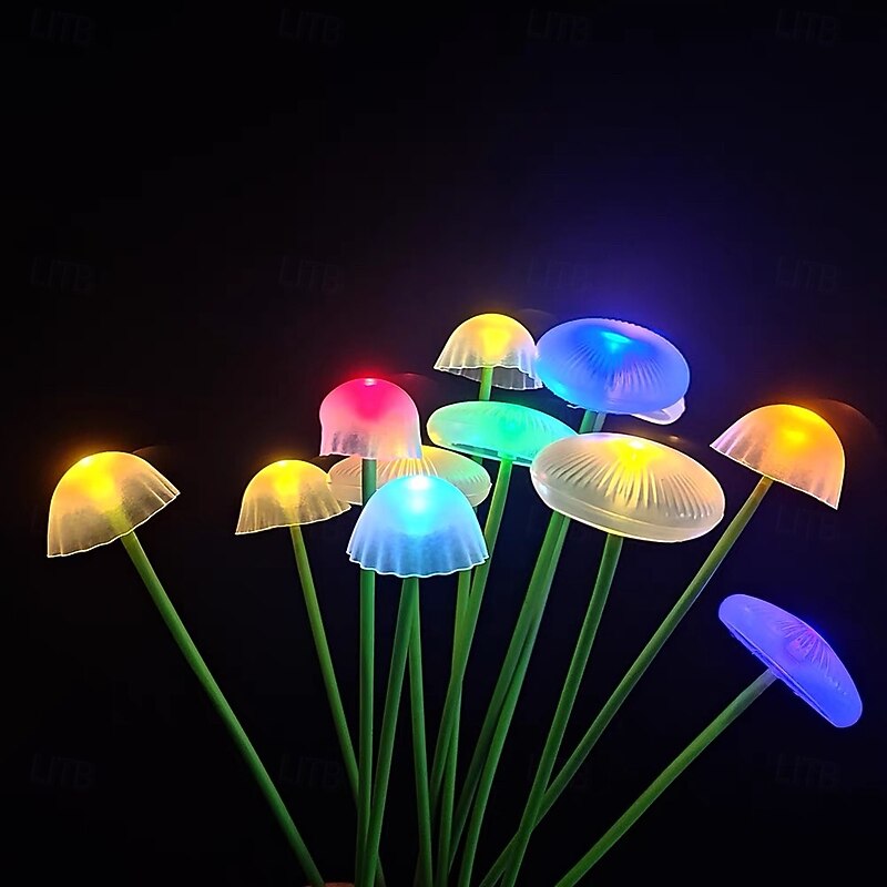 Solar Mushroom Shaped Plug-in Lights, 6/8/10 Head Warm Radiant Outdoor Decorative Lights for Halloween, Christmas, Wedding and Festivals 2/4 Pcs2