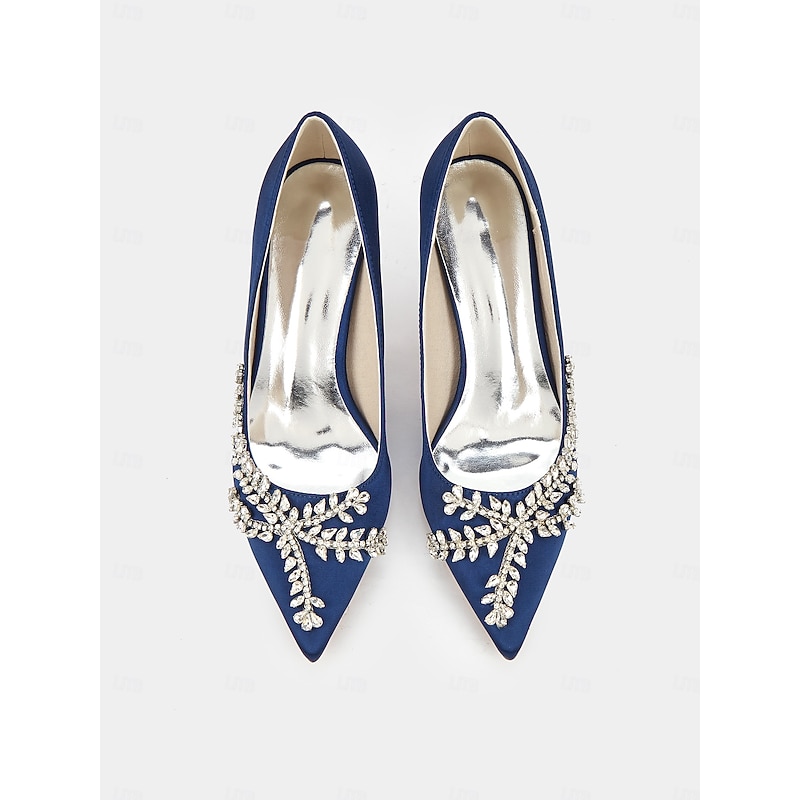 Women's Rhinestone-Embellished Satin Stiletto Heels – Elegant Pointed Toe Pumps for Evening Parties and Formal Events 6