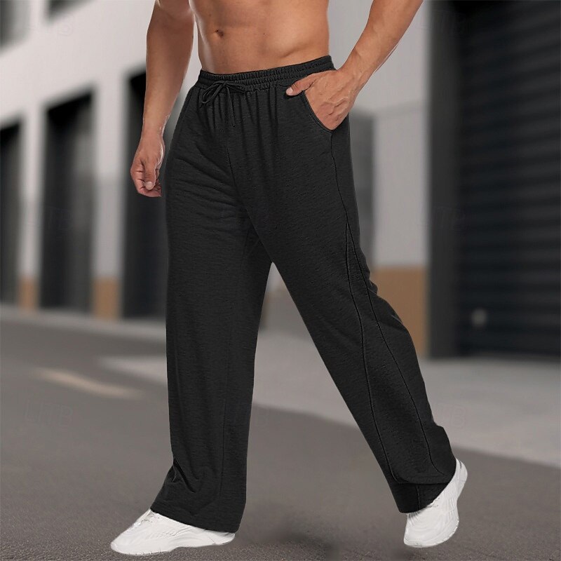 Men's Fleece Pants Sweatpants Joggers Trousers Straight Leg Sweatpants Pleated Drawstring Elastic Waist Plain Comfort Warm Full Length Outdoor Casual Daily Sports Fashion Black Grey2