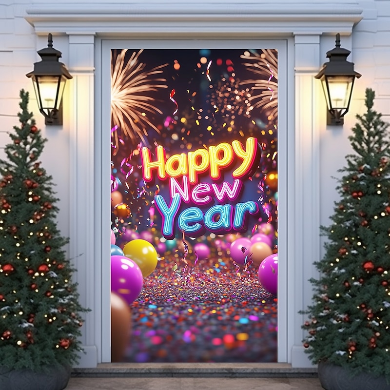 L.T.HOME Door Decorations Door Covers Happy New Year Fireworks Door Tapestry Door Curtain Decoration Backdrop Indoor/Outdoor Door Banner for Front Door Farmhouse3