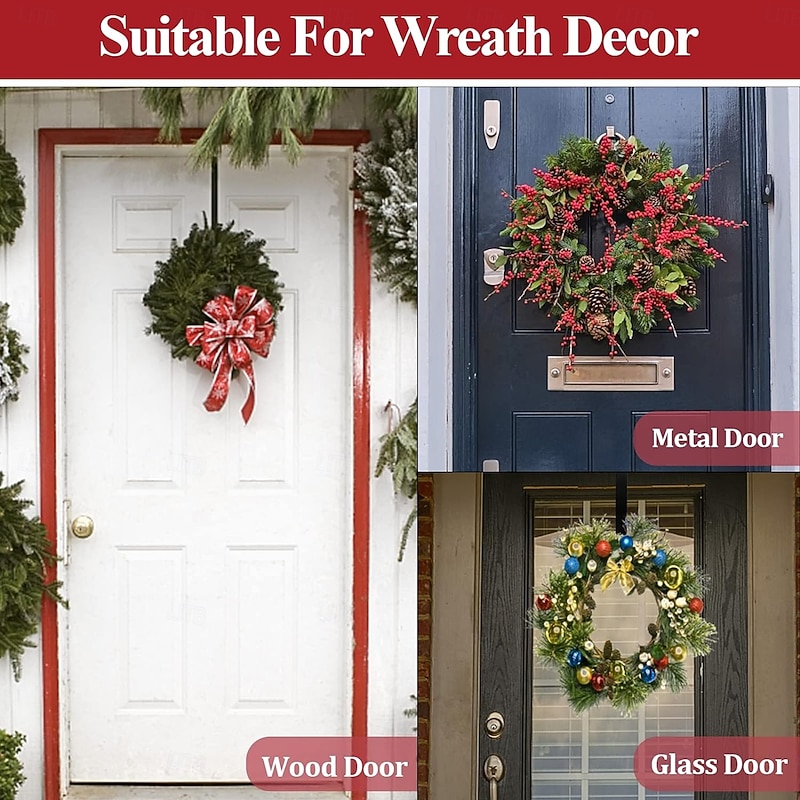 Wreath Hanger for Front Door, Adjustable Wreath Hanger from 15 to 25 Inches Wreath Hanger, 20 lbs Larger Door Upgrade Wreath Hanger Christmas Fall Wreaths Decorations Hook4