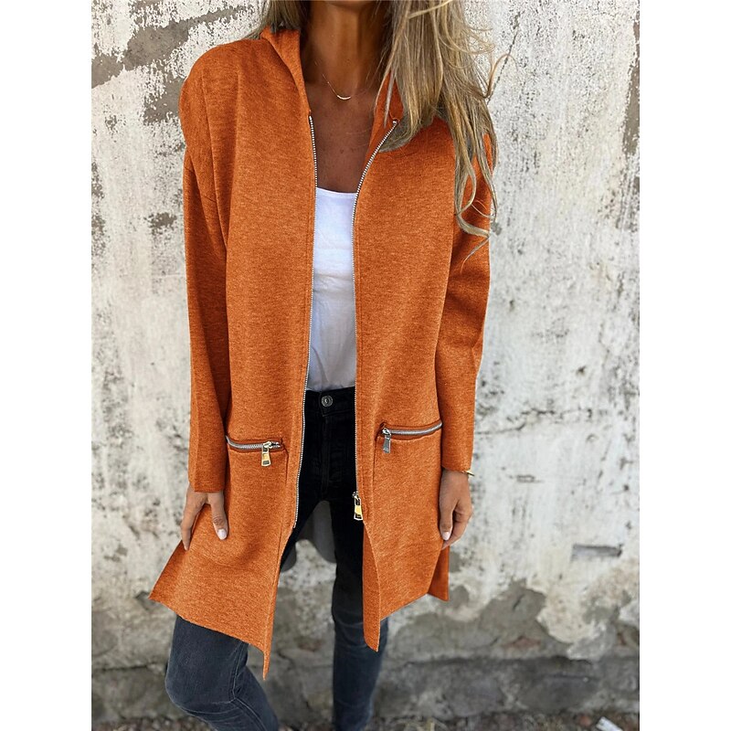 Women's Winter Jacket Hoodie Jacket Outdoor Street Daily Wear Fall Winter Long Coat Regular Fit Thermal Warm Breathable Stylish Casual Jacket Long Sleeve Solid Color with Pockets Full Zip Red Fuchsia