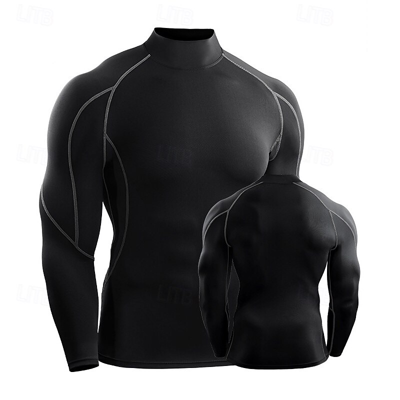 Men's Running T-Shirt Long Sleeve Tee Tshirt Casual Athleisure Fall High Neck Solid Colored Quick Dry Breathable Gym Workout Walking Jogging Sportswear Activewear Black White Red2