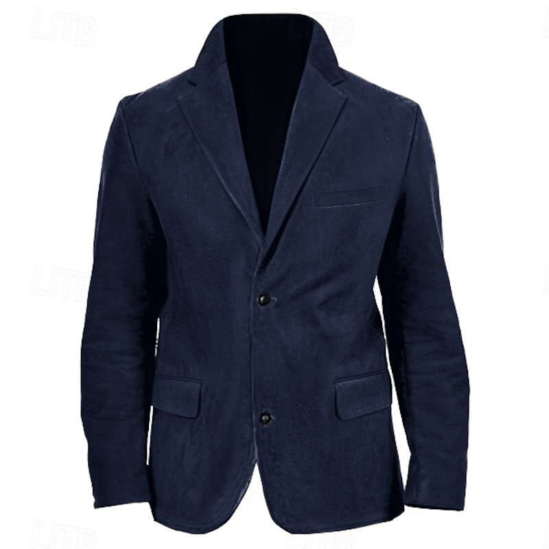 Men's Faux Suede Jacket Faux Suede Blazer Business Cocktail Party Wedding Party Fashion Casual Fall / Winter Polyester Faux Suede Plain Pocket Buttons Comfortable Single Breasted Blazer Dark Navy4