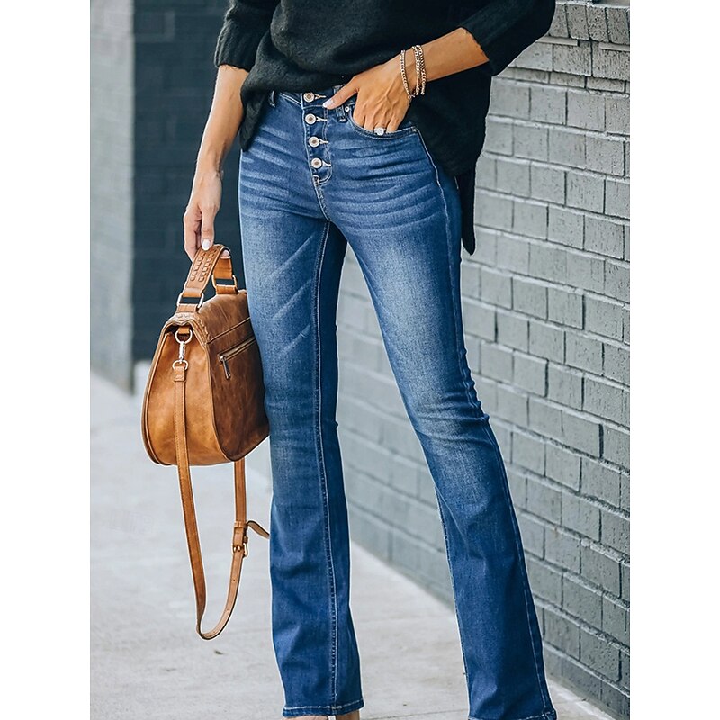 Women's Jeans Jeggings Fashion Streetwear Full Length High Waist Plain Pocket Comfy Soft Comfortable Micro-elastic Outdoor Street Navy Blue Light Blue Spring &  Fall Regular Fit3