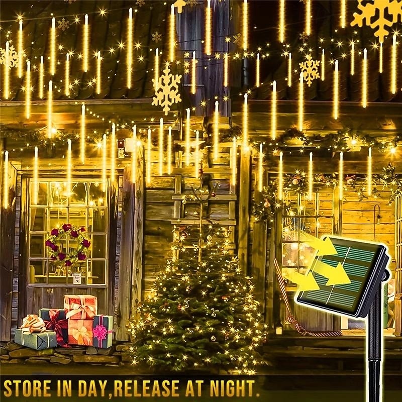 1pc Solar Meteor Shower Light, 30cm 8 Tubes 192 LEDs Eaves Christmas tree Lights for Christmas Tree & Garden Decoration4