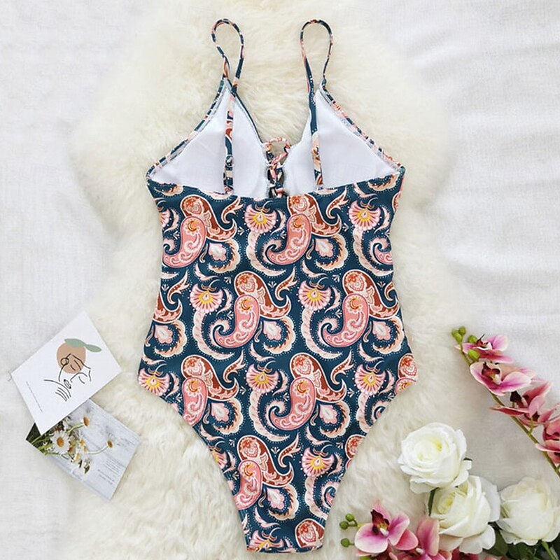 Women's Swimwear One Piece Swimsuit Vacation Fashion Paisley Strapless Bathing Suits3