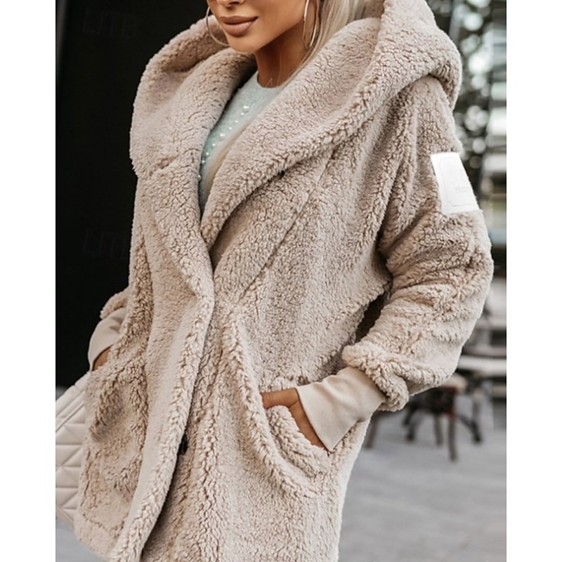 Women's Winter Coat Casual Jacket Outdoor Street Daily Wear Fall Winter Regular Coat Regular Fit Thermal Warm Breathable Stylish Casual Jacket Long Sleeve Solid Color with Pockets Apricot3