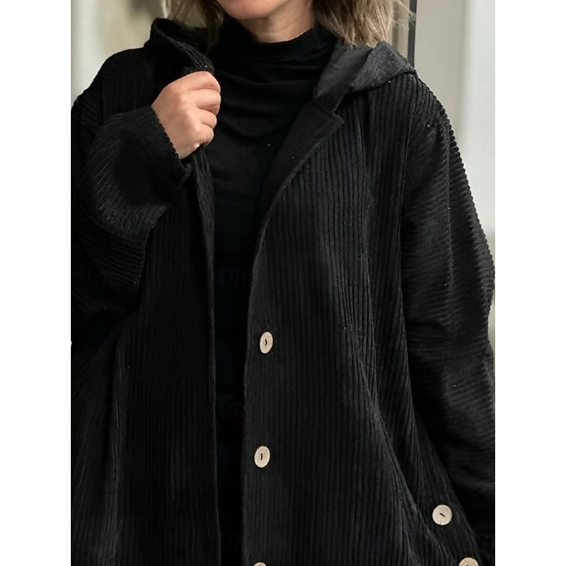 Women's Coat Outdoor Street Daily Wear Fall Winter Regular Coat Regular Fit Thermal Warm Breathable Stylish Casual Jacket Long Sleeve Plain with Pockets Black White Wine3