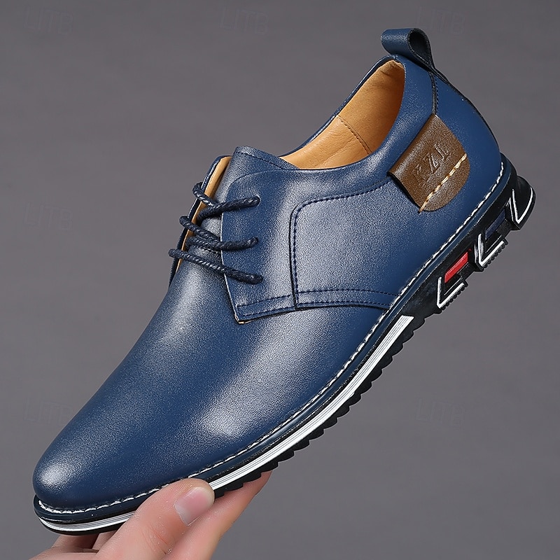 Men's Blue Casual Faux Leather Lace-Up Shoes - Comfortable Sole with Non-Slip Grip4
