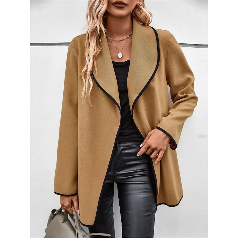 Women's Winter Coat Outdoor Street Daily Wear Fall Winter Regular Coat Regular Fit Thermal Warm Breathable Stylish Casual Jacket Long Sleeve Plain Oversize Camel3