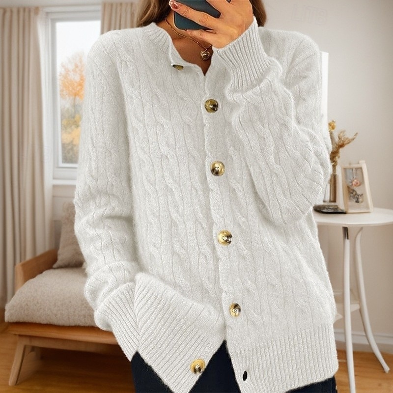 Women's Valentine Pink Sweater Cardigan Sweater Jacket Crew Neck Cable Knit Button Knitted Spring Fall Daily Vintage Daily Soft Long Sleeve Pure Color White Pink4