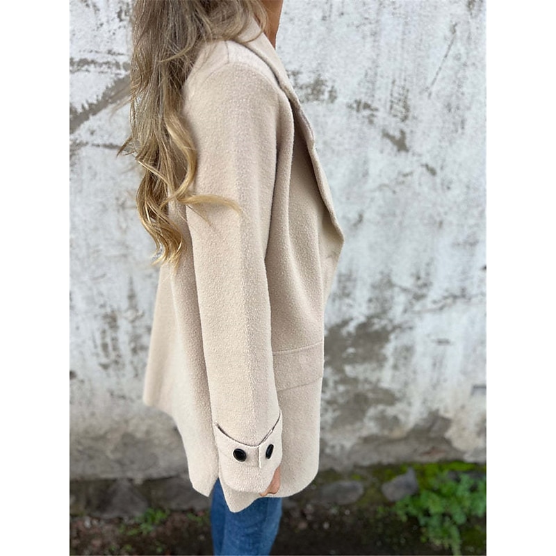 Women's Winter Coat Outdoor Street Daily Wear Fall Winter Regular Coat Regular Fit Thermal Warm Breathable Stylish Casual Jacket Long Sleeve Plain with Pockets Black Khaki Apricot2