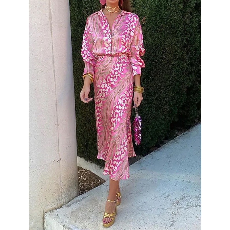 Women's Elegant Shirt Pencil Long Sleeve V Neck Ombre Print Vacation Date Pink Green Spring Regular Fit