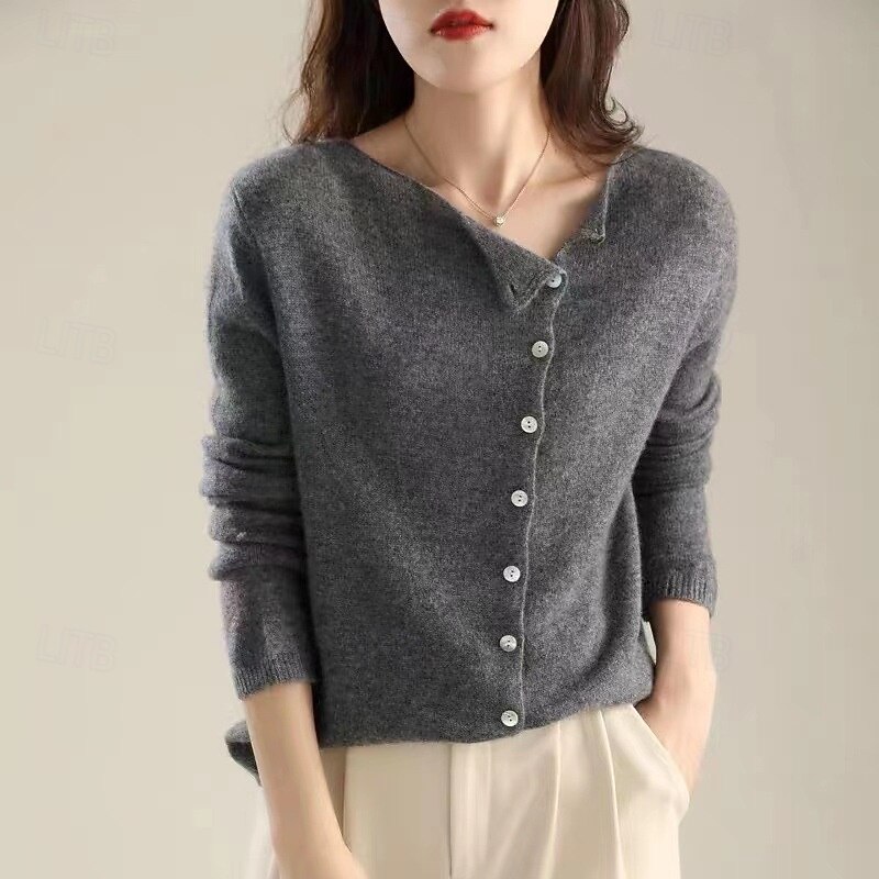 Women's Cardigan Elegant Fashion Daily Solid Color Fuzzy Crew Neck Knitted Long Sleeve Regular Tops Knit Work Pink Beige Fall Winter2
