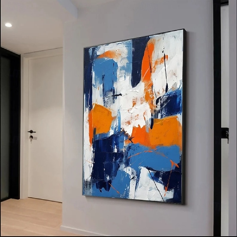 large handmade Abstract Blue and Orange Paintings On Canvas handpainted Rich Textured Acrylic Painting Modern Wall Art Hand Painted Artwork oil painting for Living Room bedroom artwork Wall Decor3