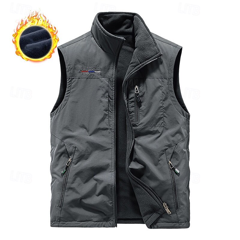 Men's Hiking Vest Hiking Fleece Vest Sleeveless Vest Outdoor Thermal Warm Fleece Lining Comfortable Winter Pocket Polyester Black Army Green Khaki Hunting Fishing Climbing