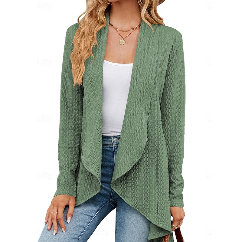 Women's Sweater Cardigan Casual Soft Pure Color Ribbed Shirt Collar Knitted Long Sleeve Regular Tops Knit Outdoor Daily Weekend Navy Blue Green Fall Winter