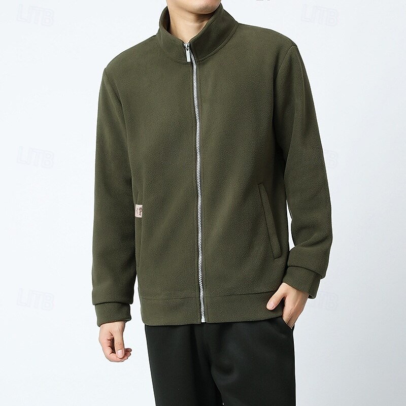 Men's Winter Jacket Casual Jacket Daily Vacation Thermal Warm Pocket Fleece Fall & Winter Plain Fashion Streetwear Stand Collar Regular Black Dark Grey Army Green Dark Blue Jacket2