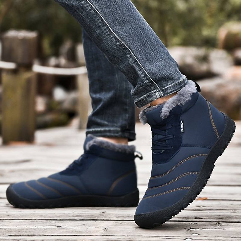 Men's Black Waterproof Winter Snow Boots with Plush Fur Lining, Lace-Up Design, and Anti-Slip Sole – Warm Outdoor Footwear4