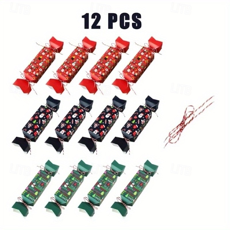 12Pcs Christmas Party Favor Crackers - DIY Paper Candy Boxes with Snowman & Santa Designs for Xmas Holiday Decorations and Gifts4