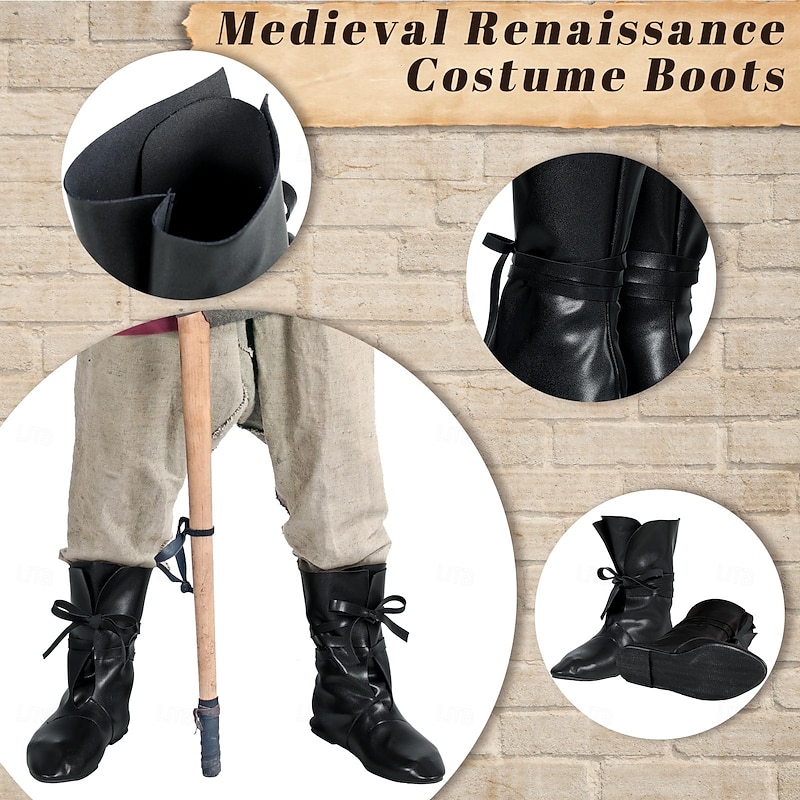 Medieval Renaissance Shoes Flat Jazz Boots Fancy Dress Men's Women's Celtic Pirate Fantasy Masquerade Party / Evening LARP Ren Faire Adults' Shoes4