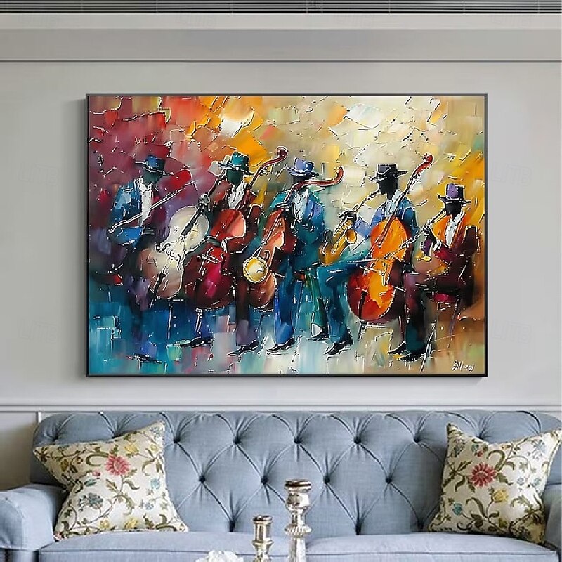 Artist handpainted  Abstract Paintings  Jazz Band Oil Painting On Canvas Canvas Art painting  handmade Colorful Wall Art painting Music Wall Art instrument Painting Artwork Colorful Jazz painting