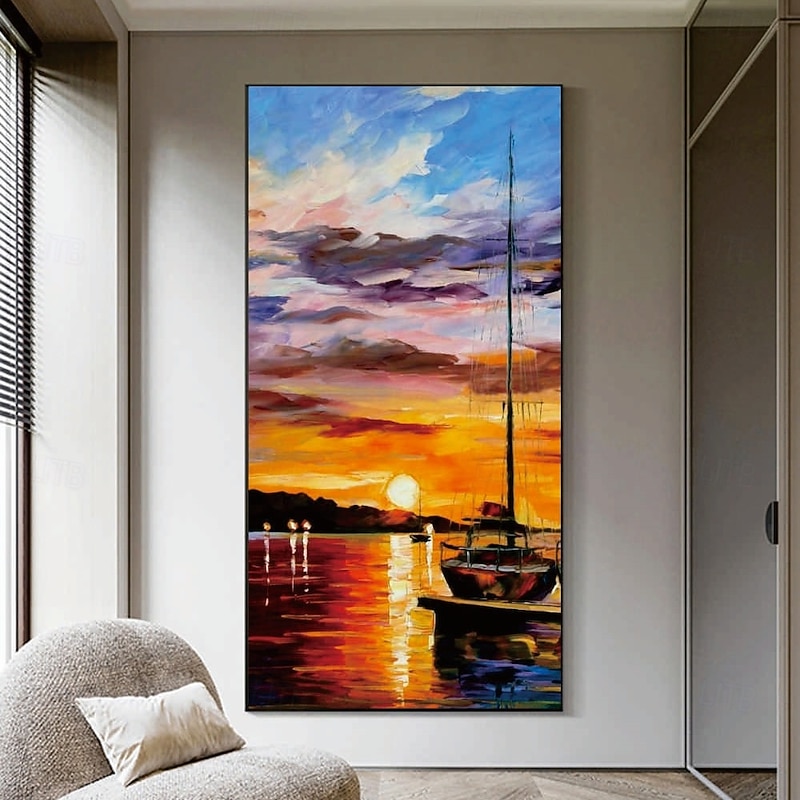 Sailboat Oil painting handmade Abstract Sailboat Canvas Art paintings handmade Nautical Oil Painting Large Sailing Ship paintings Wall Art Modern Seascape Painting for Bedroom office decoration4