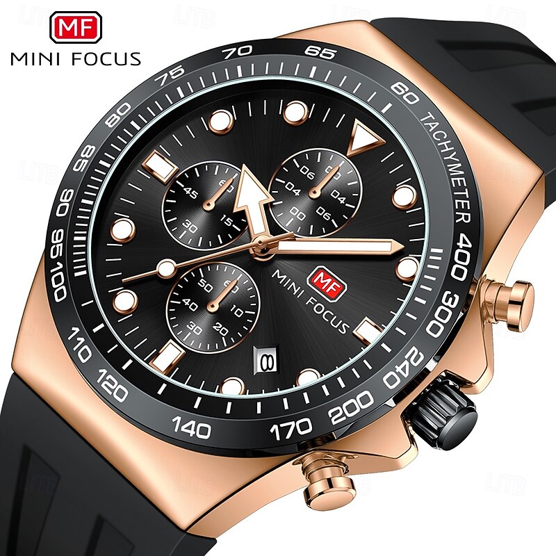 MINI FOCUS Men Quartz Watch Fashion Casual Wristwatch Luminous Calendar Waterproof Decoration Silicone Gel Watch