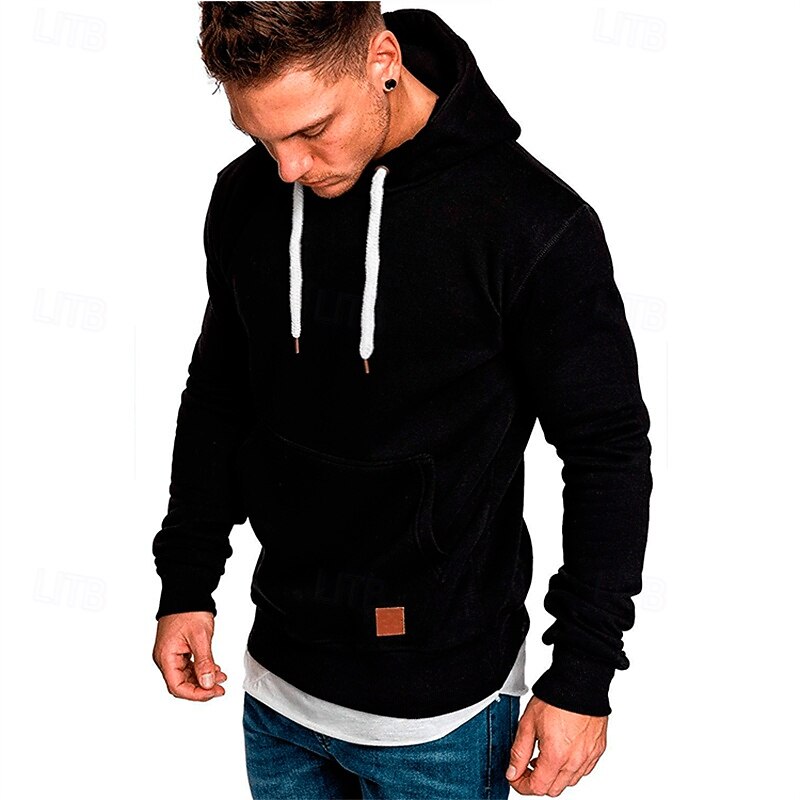 Men's Hoodie Black White Yellow Wine Army Green Hooded Plain Pocket Sports & Outdoor Daily Holiday Polyester Streetwear Basic Casual Spring &  Fall Clothing Apparel Hoodies Sweatshirts3