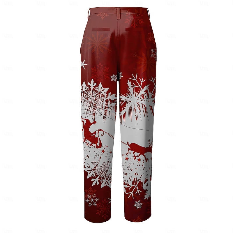 Christmas Men's Geometric Dress Pants Mid Waist Casual Party Evening Wear Dailywear Holiday Zipper Pocket Summer Spring Fall 3D Print Red Blue Green4