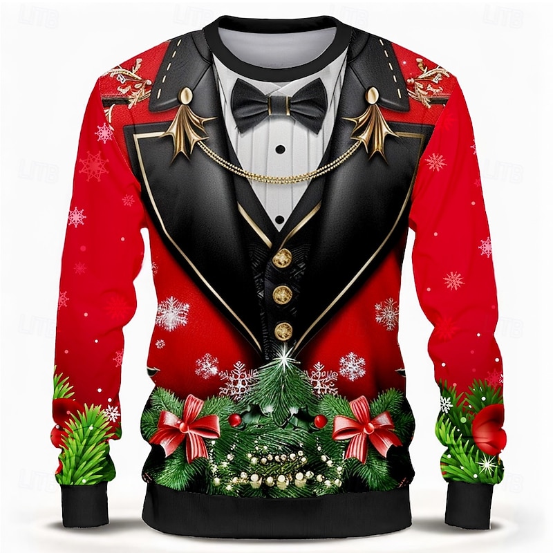 Christmas Men's Graphic Bowknot Ribbon bow Sweatshirt Long Sleeve Sweatshirt Crew Neck Fashion Cool Daily 3D Printing Party Christmas Crewneck 3D Print 2 in 1 Winter Spring &  Fall