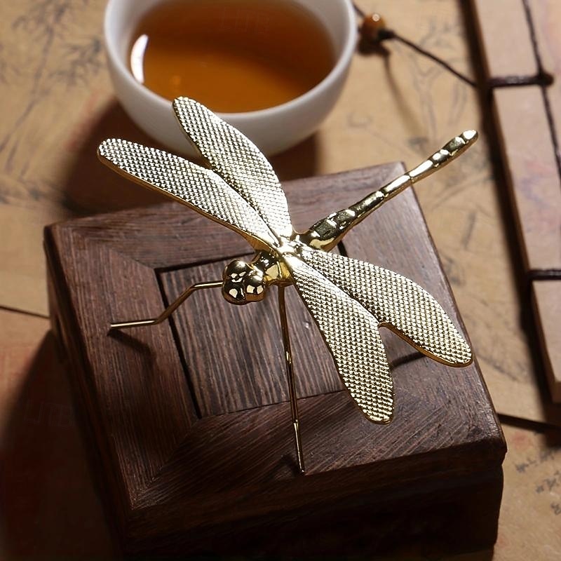 Vintage Brass Dragonfly Figurine, Antique Copper Artwork for Home Decor, Perfect for Living Room, TV Stand, or Porch, Ideal Tea Pet Collectible & Gift