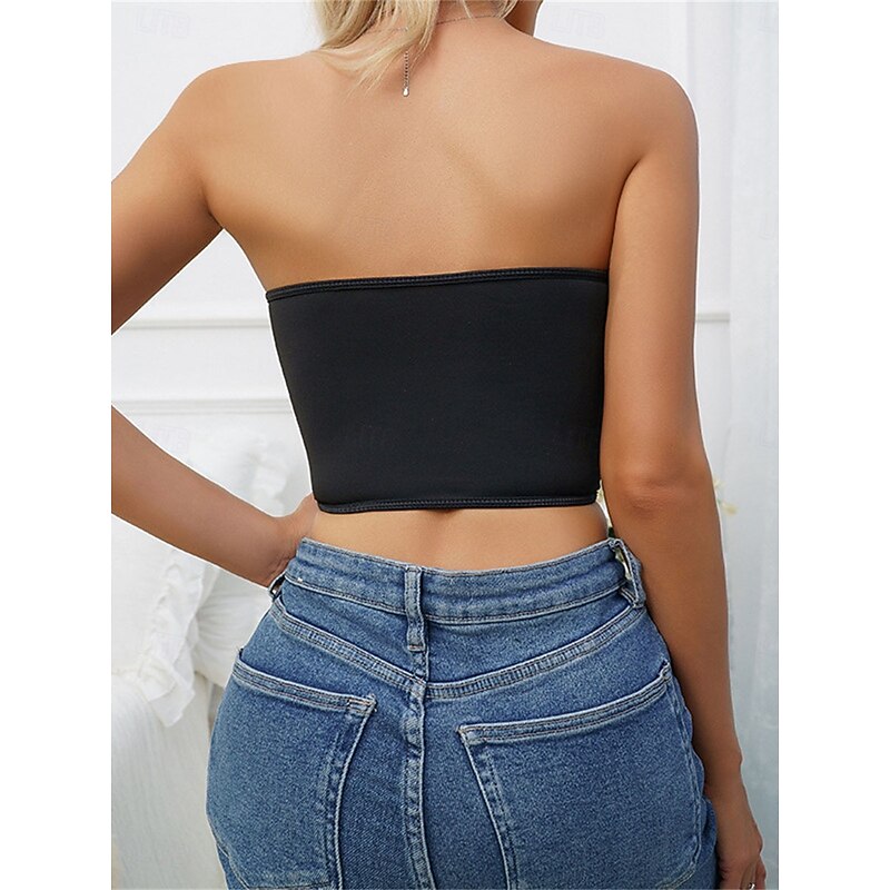 Women's Loungewear Pure Color Corsets Carnival Party Valentine's Day Breathable Bandeau Sleeveless Sequins Backless Chest pads Summer Spring Home Outfits2